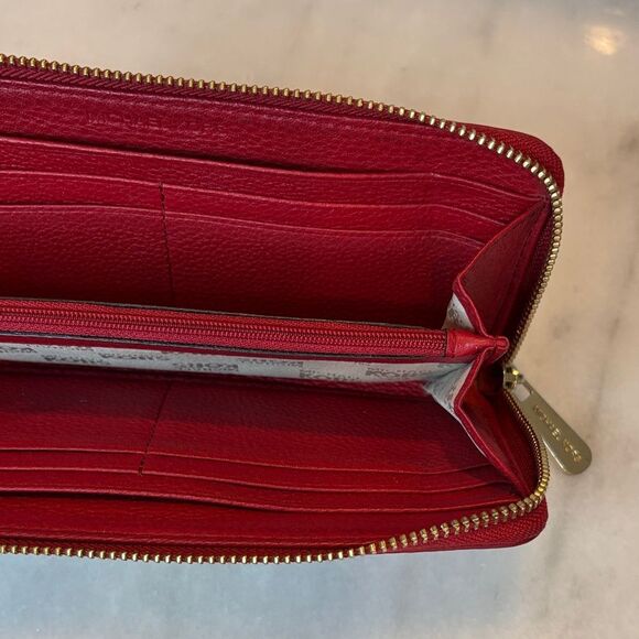 Michael Kors Wallet Leather Pebbled Red Jet Set Continental Full Zip Wallet - Picture 14 of 16